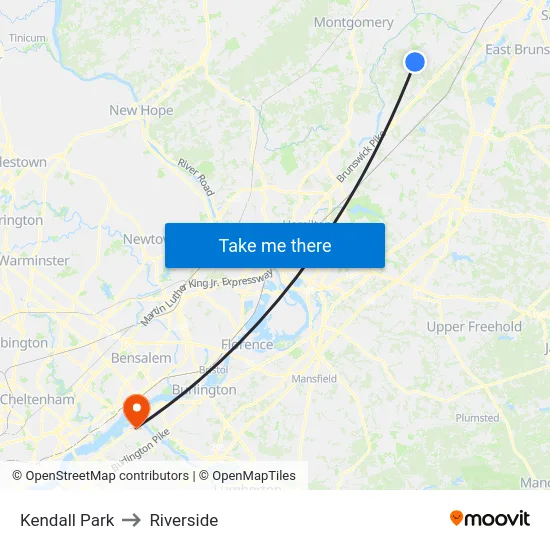 Kendall Park to Riverside map