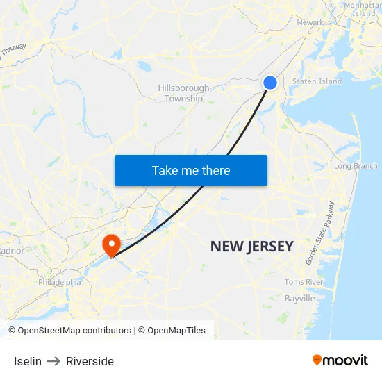 Iselin to Riverside map