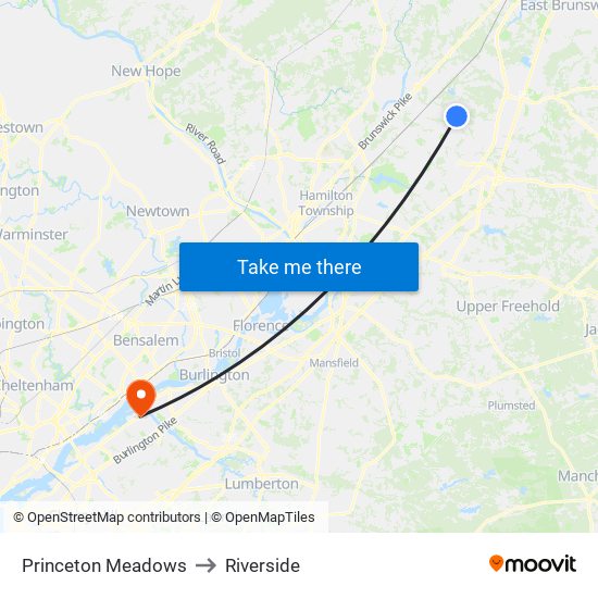 Princeton Meadows to Riverside map