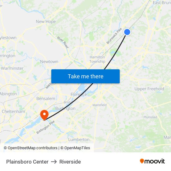 Plainsboro Center to Riverside map