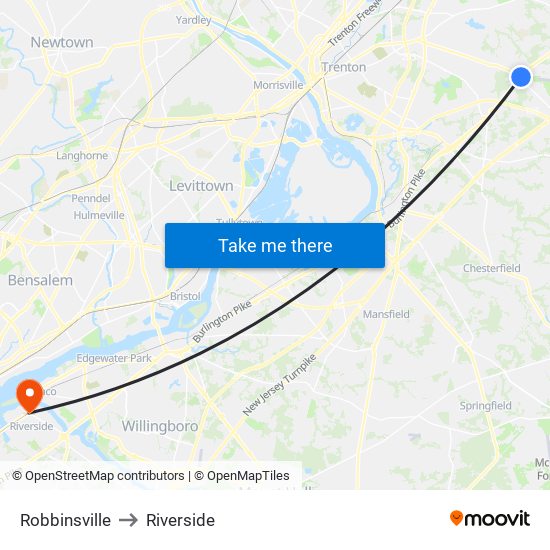 Robbinsville to Riverside map