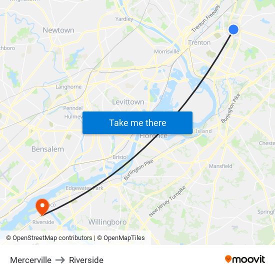 Mercerville to Riverside map