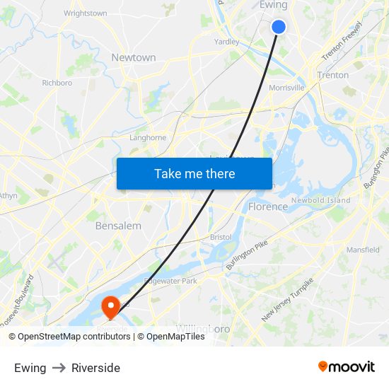 Ewing to Riverside map
