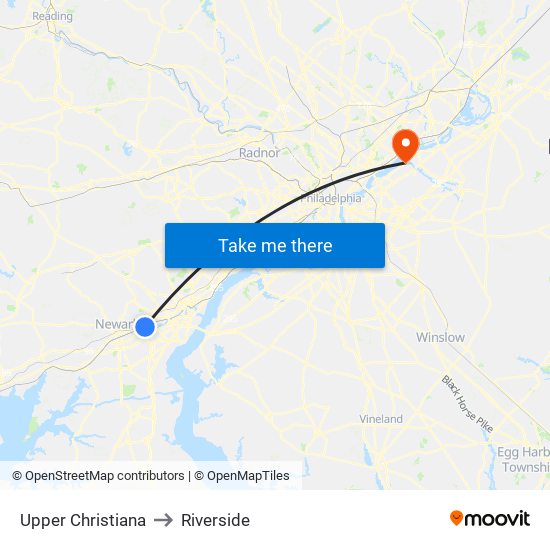Upper Christiana to Riverside map