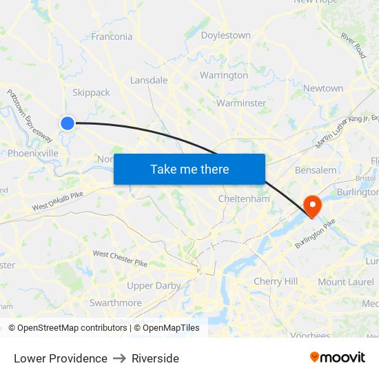 Lower Providence to Riverside map