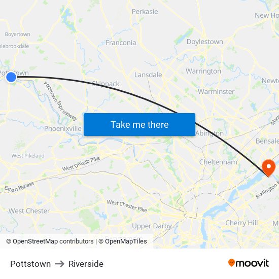 Pottstown to Riverside map