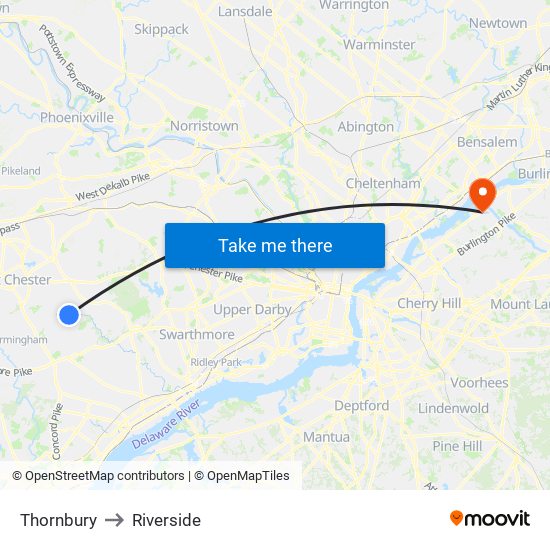 Thornbury to Riverside map