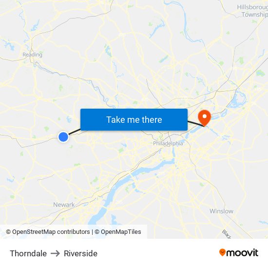 Thorndale to Riverside map