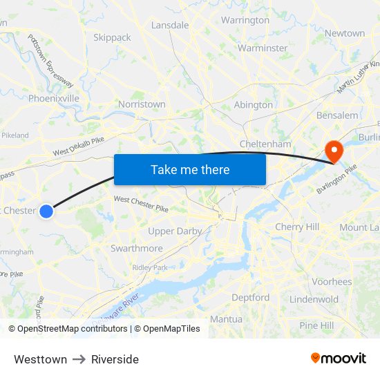 Westtown to Riverside map