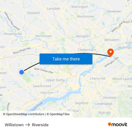 Willistown to Riverside map