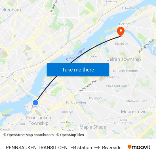 PENNSAUKEN TRANSIT CENTER station to Riverside map