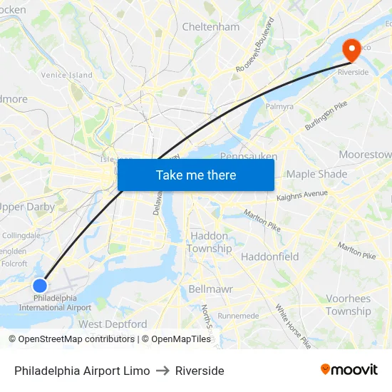 Philadelphia Airport Limo to Riverside map