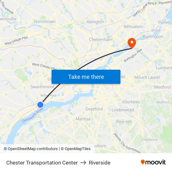 Chester Transportation Center to Riverside map