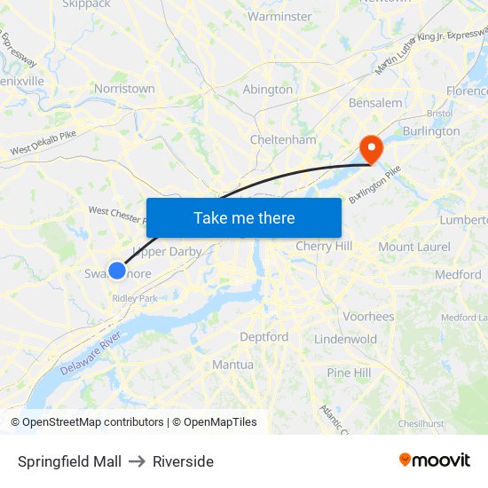 Springfield Mall to Riverside map