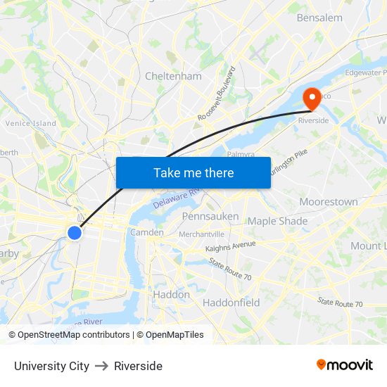 University City to Riverside map