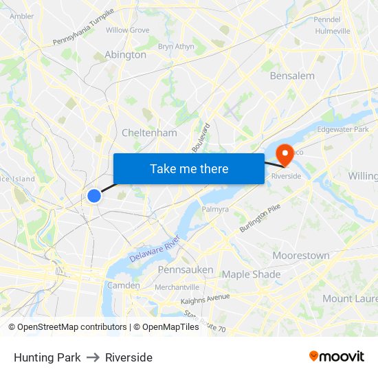 Hunting Park to Riverside map