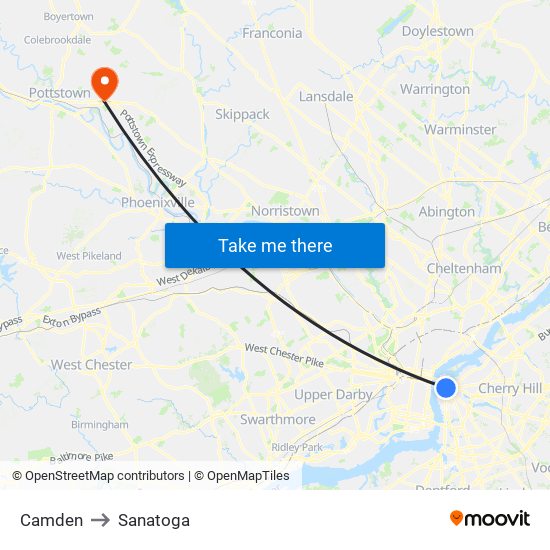 Camden to Sanatoga map