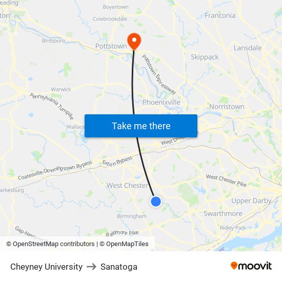Cheyney University to Sanatoga map