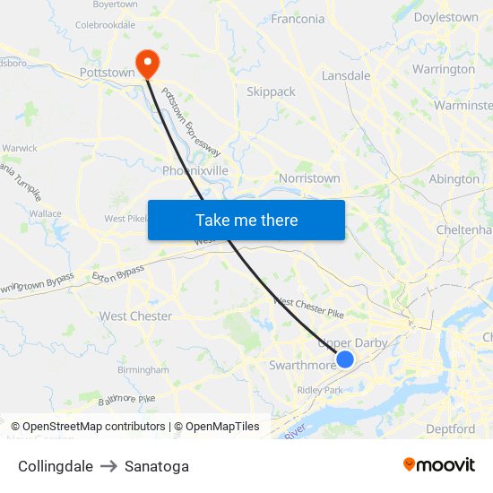 Collingdale to Sanatoga map