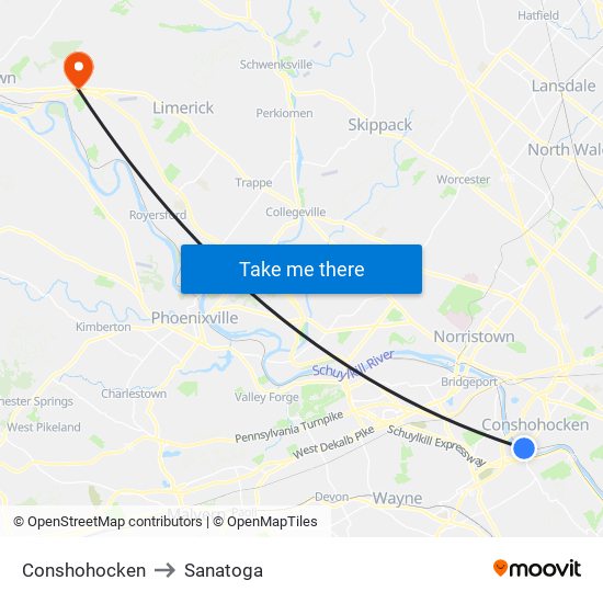 Conshohocken to Sanatoga map