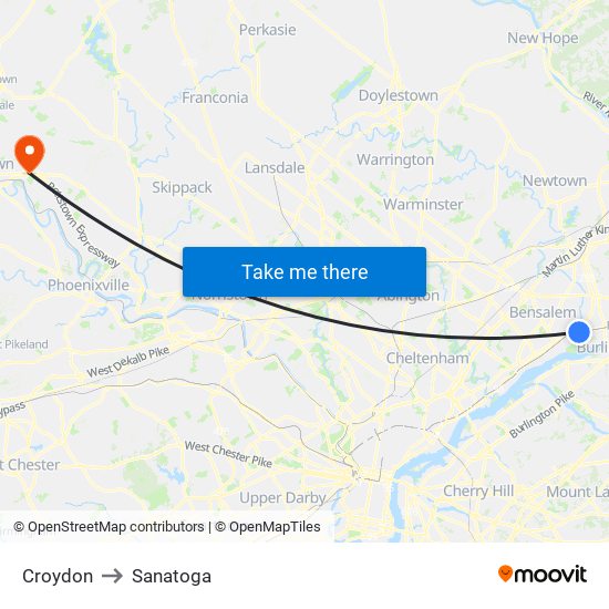 Croydon to Sanatoga map