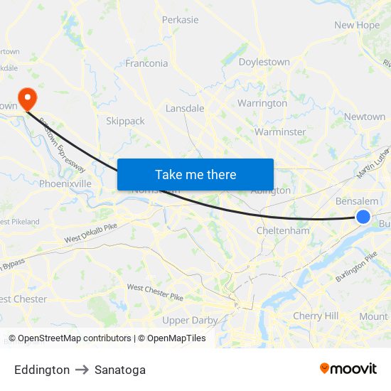 Eddington to Sanatoga map