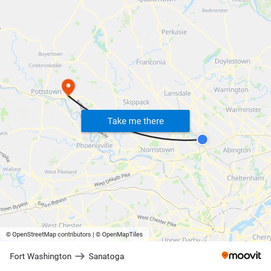 Fort Washington to Sanatoga map