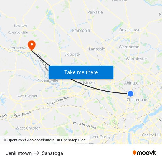 Jenkintown to Sanatoga map