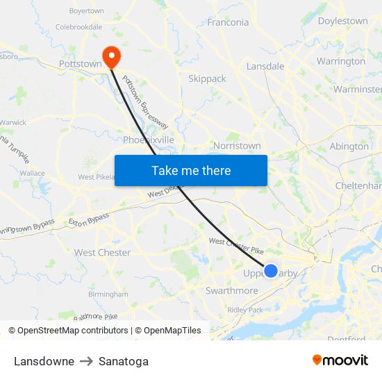 Lansdowne to Sanatoga map