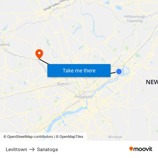 Levittown to Sanatoga map