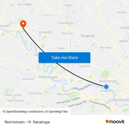 Norristown to Sanatoga map