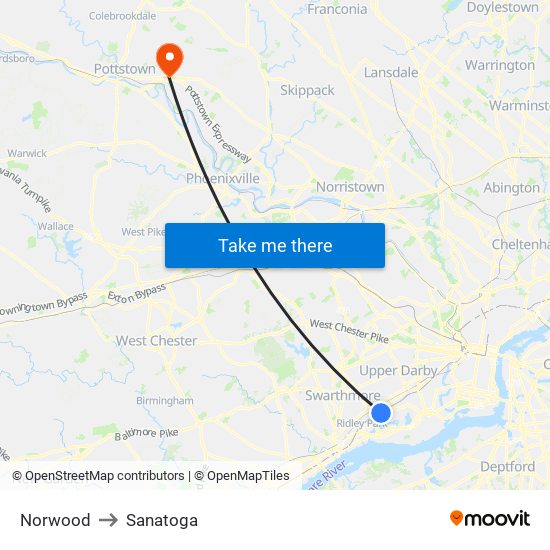 Norwood to Sanatoga map