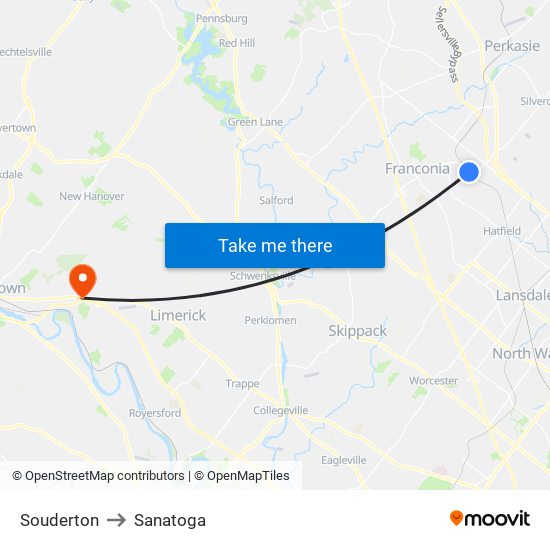 Souderton to Sanatoga map