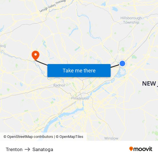 Trenton to Sanatoga map