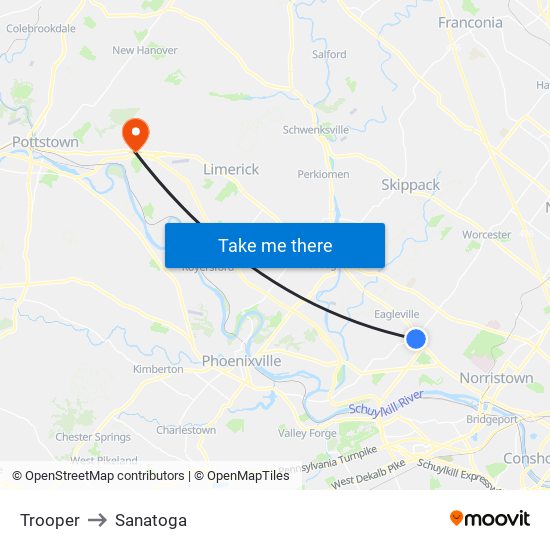 Trooper to Sanatoga map