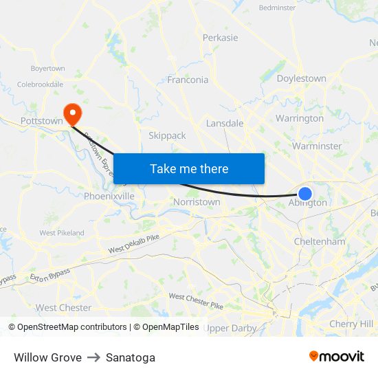 Willow Grove to Sanatoga map