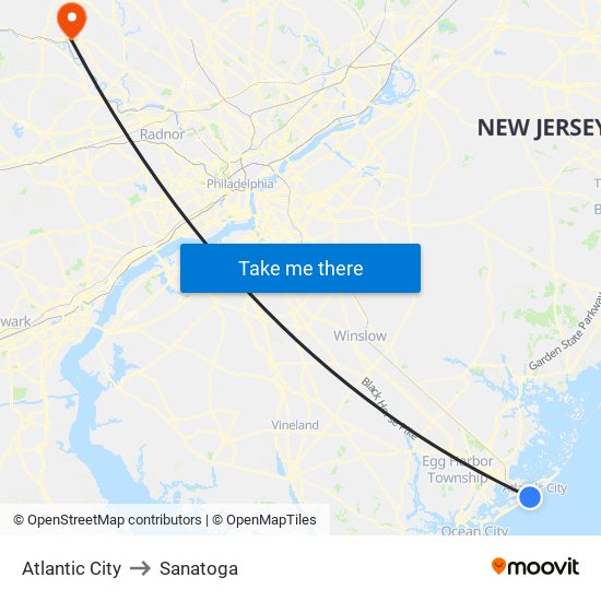 Atlantic City to Sanatoga map