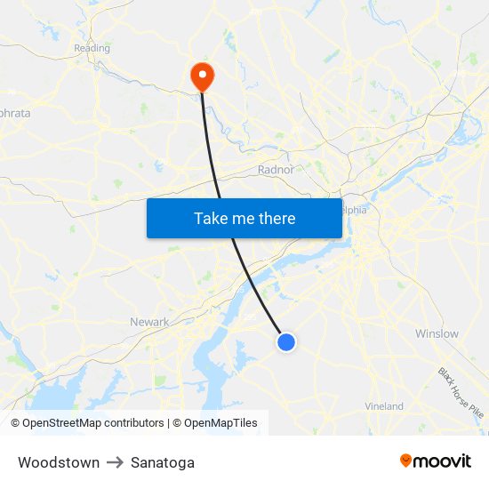 Woodstown to Sanatoga map