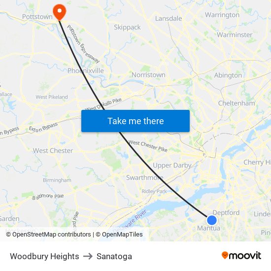 Woodbury Heights to Sanatoga map