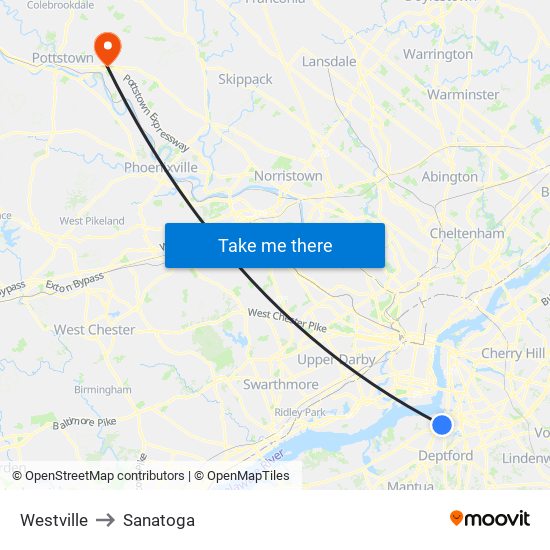 Westville to Sanatoga map