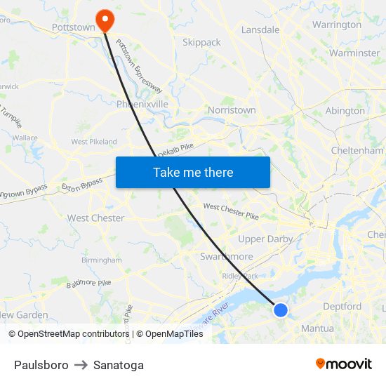 Paulsboro to Sanatoga map