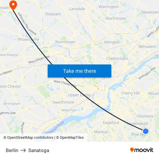 Berlin to Sanatoga map