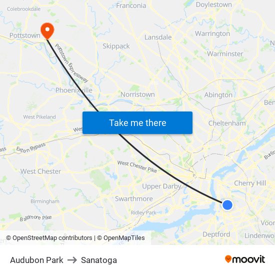 Audubon Park to Sanatoga map