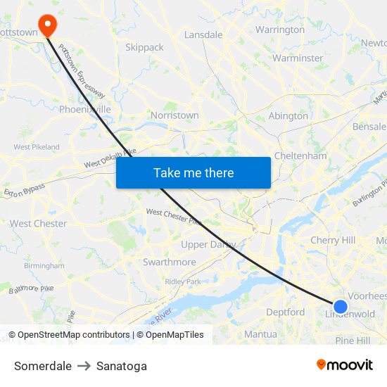 Somerdale to Sanatoga map