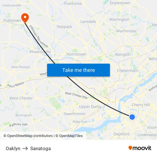 Oaklyn to Sanatoga map