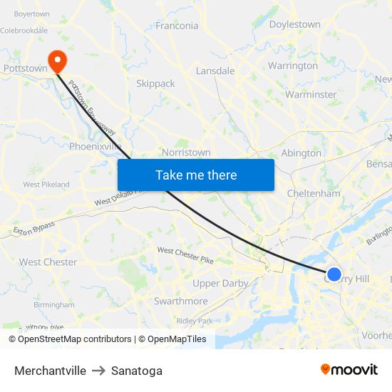 Merchantville to Sanatoga map