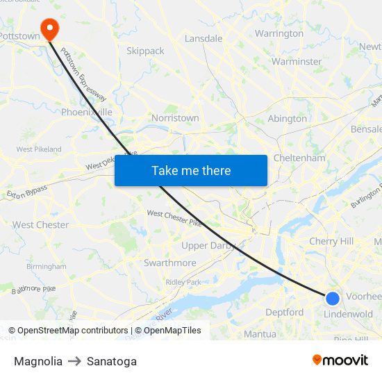 Magnolia to Sanatoga map