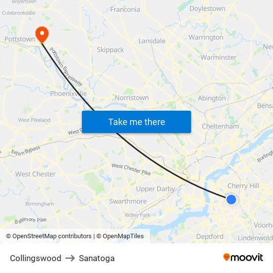 Collingswood to Sanatoga map