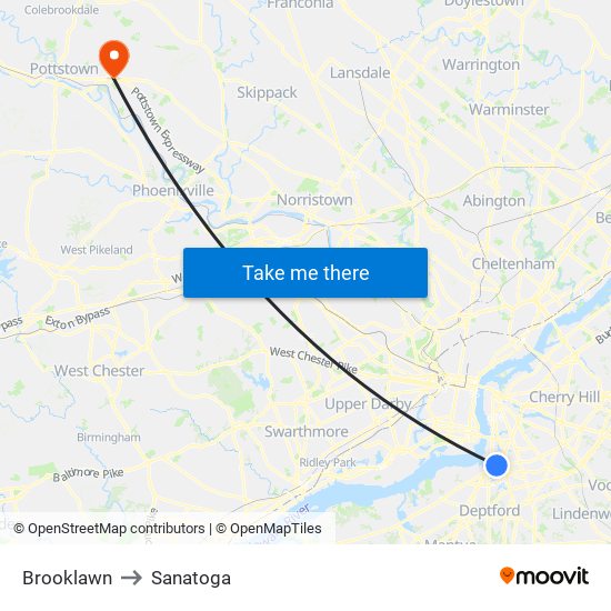 Brooklawn to Sanatoga map