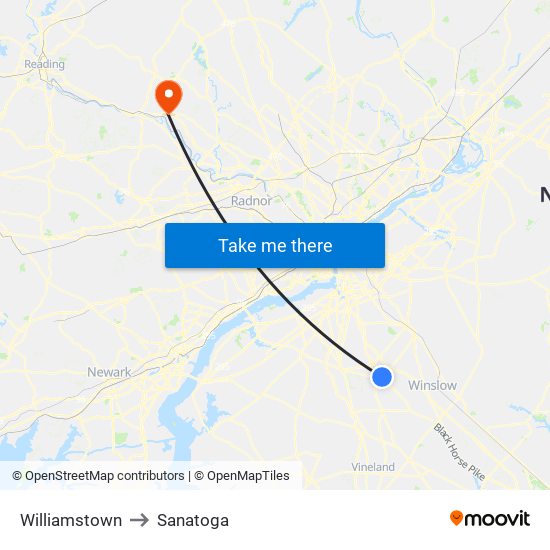 Williamstown to Sanatoga map